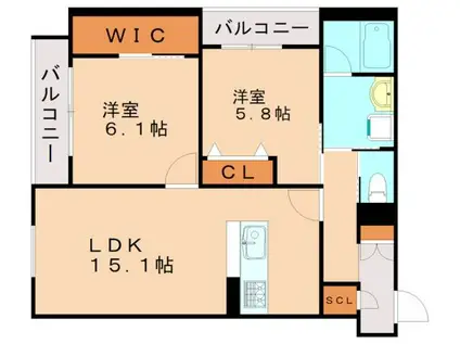 シャーメゾン山王公園(2LDK/2階)の間取り写真