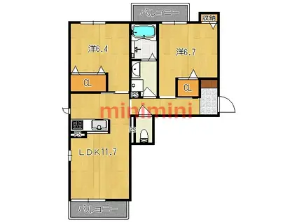 メゾン・ド・カルム如是(2LDK/3階)の間取り写真