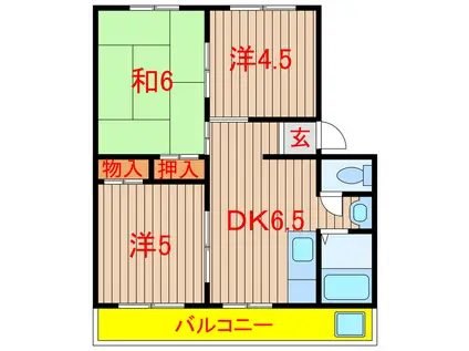 遠堀台ハイツA・B(3DK/4階)の間取り写真