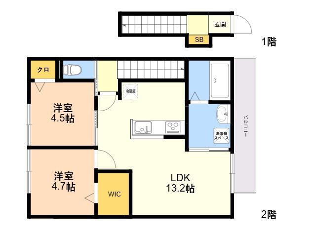 D-ROOM鳥飼1丁目工事(2LDK/2階)の間取り写真