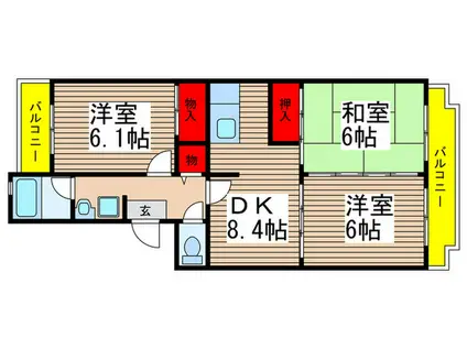 ロイヤルグリーン八千代1号棟(3DK/2階)の間取り写真