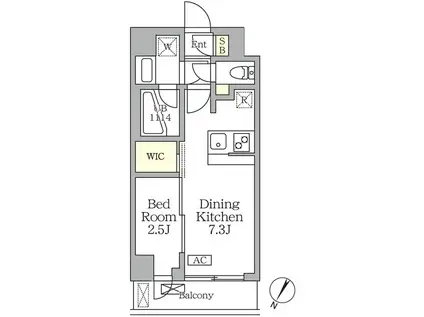 アジールコート三宿テラス(1DK/2階)の間取り写真