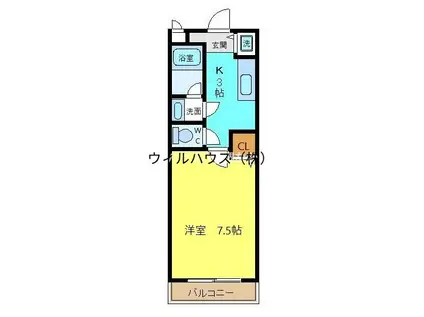 ドミール鳳(1K/2階)の間取り写真