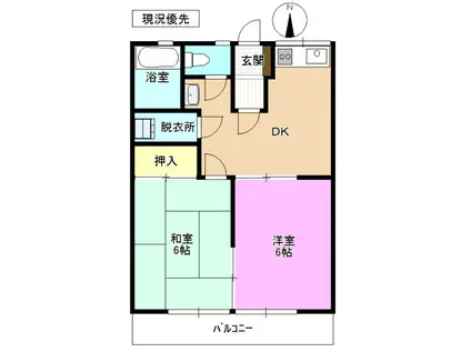 シティハイムくらたC棟(2DK/1階)の間取り写真