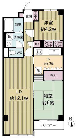パレ武蔵小金井(2LDK/2階)の間取り写真