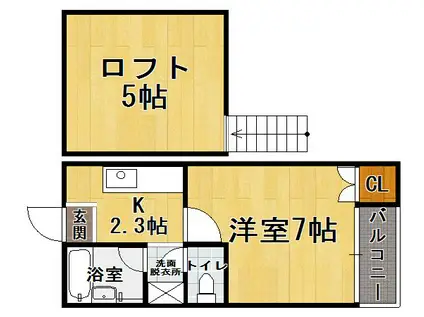 アイランド片江(1K/2階)の間取り写真