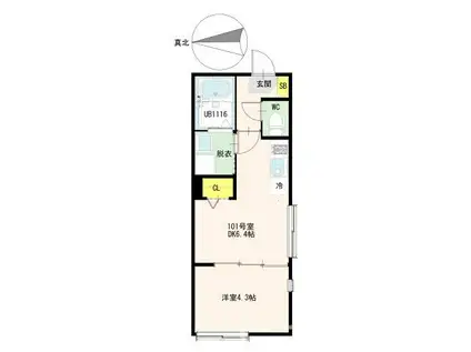 アーバンネクサス北千住(1DK/1階)の間取り写真