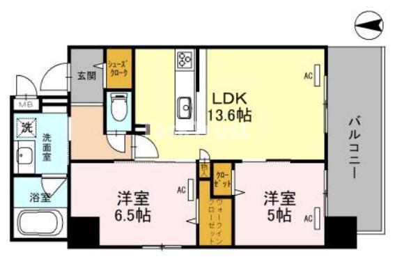クレストコート同心(2LDK/11階)の間取り写真