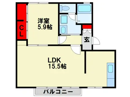 コーポ ウォームライフ(1LDK/2階)の間取り写真