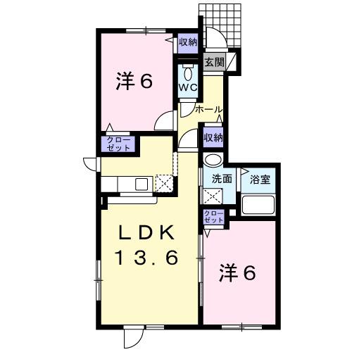 ＪＲ石北本線 新旭川駅 徒歩47分 2階建 築16年(2LDK/1階)の間取り写真