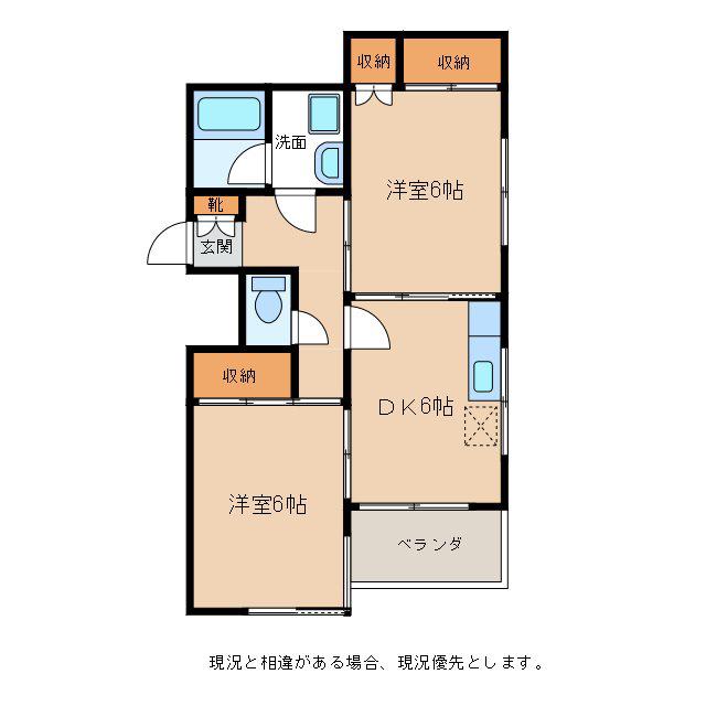 KAZAKOSHIスカイハイツ(2DK/3階)の間取り写真
