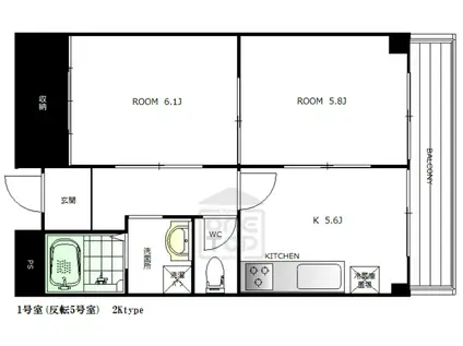 ハイムタイヨー2(2DK/5階)の間取り写真