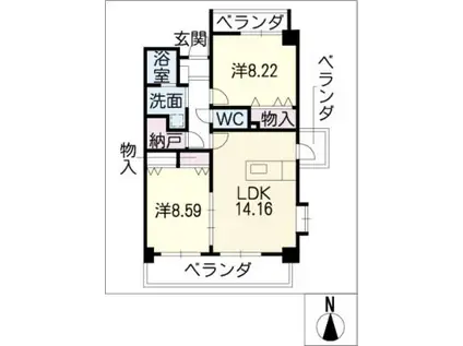 LAFINESTRA(2LDK/7階)の間取り写真