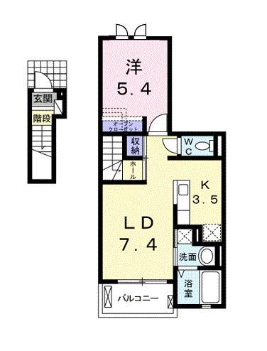 ベルフィミーモ東松島(1LDK/2階)の間取り写真