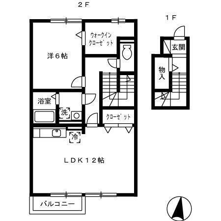 ルーチェI(1LDK/2階)の間取り写真