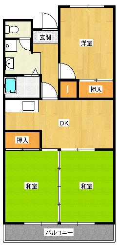 第2コーポかわの(3DK/2階)の間取り写真
