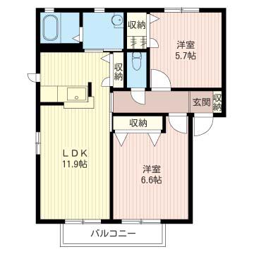 リバーシティーD(2LDK/1階)の間取り写真