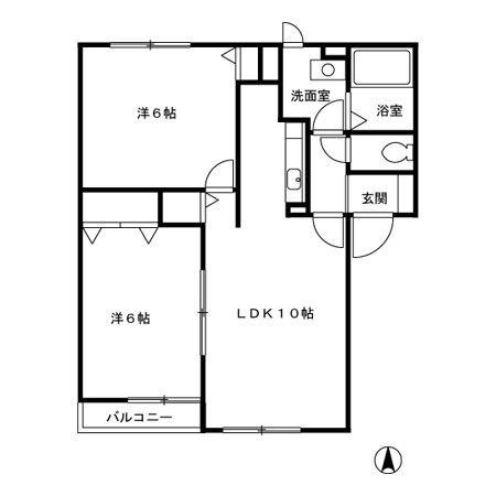 グランメール篠田C棟(2LDK/2階)の間取り写真