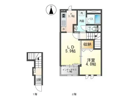 メルヴェール(1LDK/2階)の間取り写真