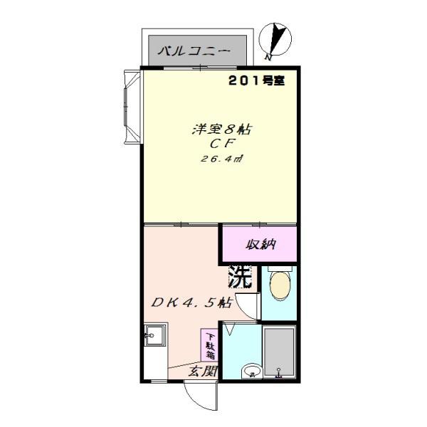 リヴレーヌ弐番館(1DK/2階)の間取り写真