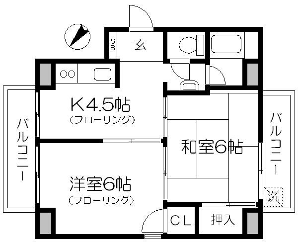 クリスタル3(2K/6階)の間取り写真