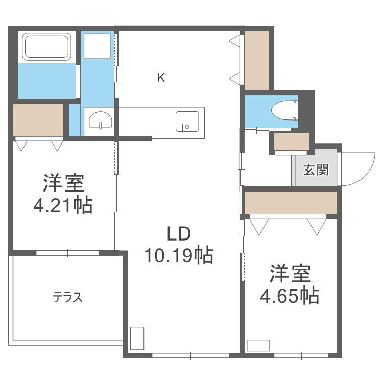 URBAN FLATS 中の島(2LDK/1階)の間取り写真