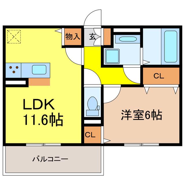 LUMIEREDUSOIRDEUX(1LDK/2階)の間取り写真