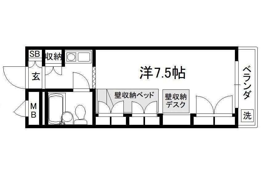 セレーネ田辺III-A(1K/4階)の間取り写真