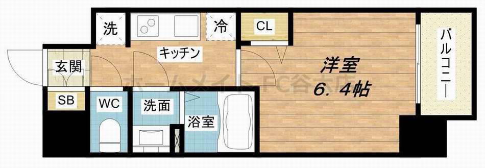 プレサンス上町台筆ケ崎サウス(1K/3階)の間取り写真