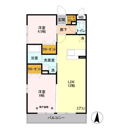 OTTSHIROII(2LDK/3階)の間取り写真