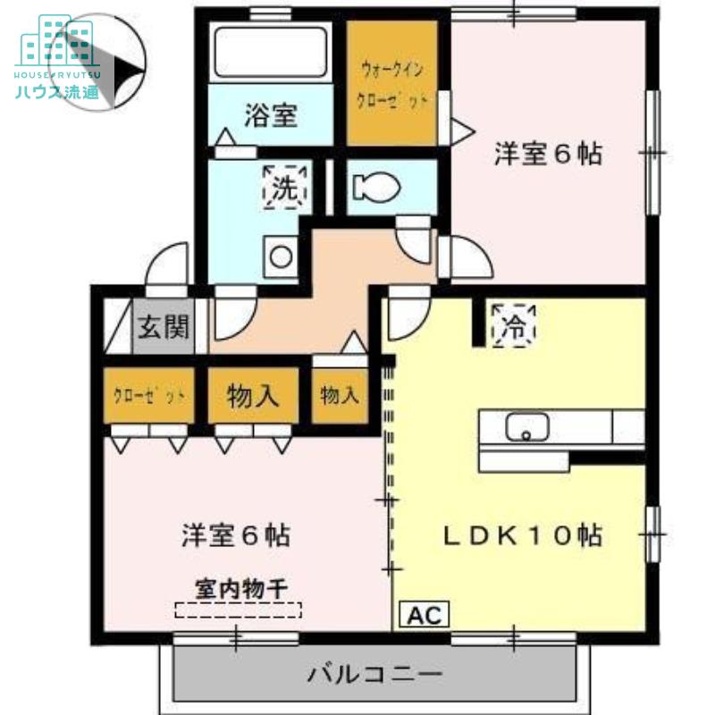 インターフレグラントB(2LDK/2階)の間取り写真