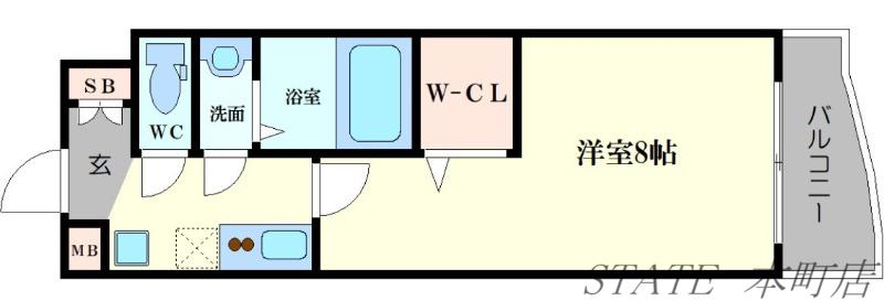 LUXE難波南(1K/13階)の間取り写真