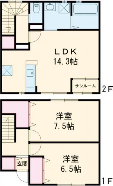ヒルズ聖籠DUPLEX(2LDK/1階)の間取り写真