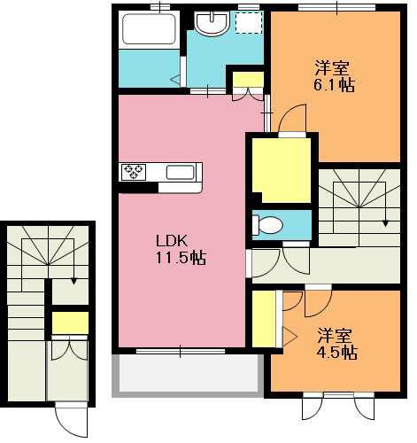 クラージュ A(2LDK/2階)の間取り写真