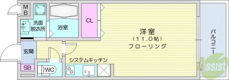 レーベンス柏木(ワンルーム/1階)の間取り写真