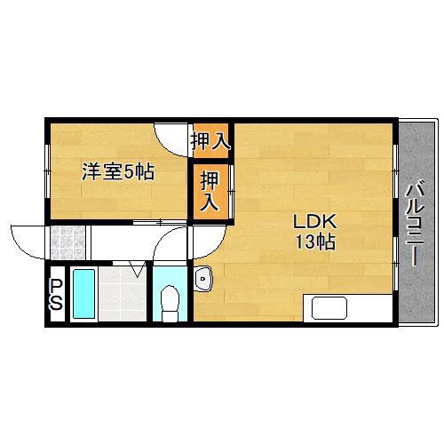 コーポ中島(1LDK/5階)の間取り写真