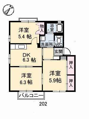 シャルマンA(3DK/2階)の間取り写真