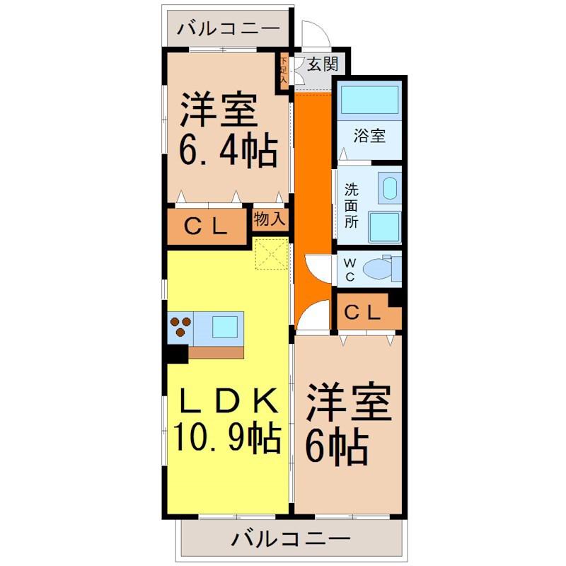 プロビデンス杁中(2LDK/2階)の間取り写真