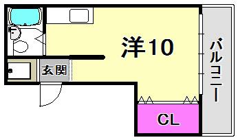 フラワービルディング(ワンルーム/2階)の間取り写真