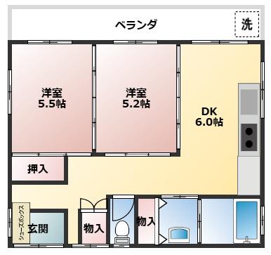 屋良氏貸室(2DK/1階)の間取り写真