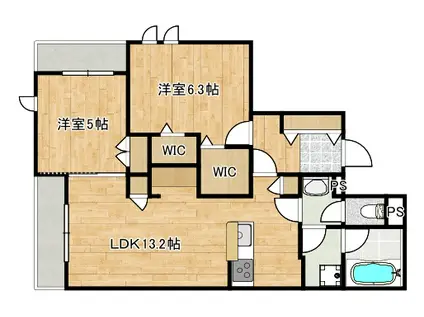 市ノ坪ヘーベルメゾン(2LDK/2階)の間取り写真