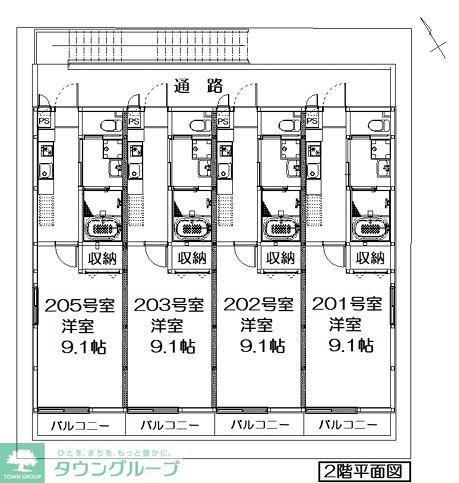 プライムコート(1K/2階)の間取り写真