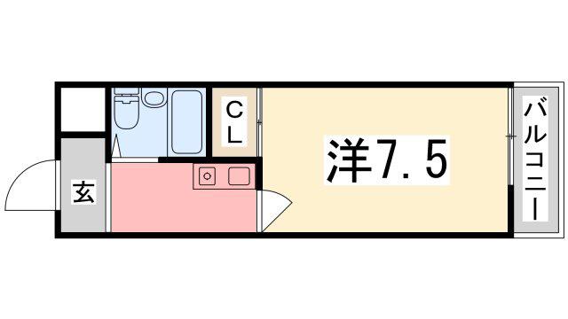 ロイヤルヒルズ北平野(1K/2階)の間取り写真