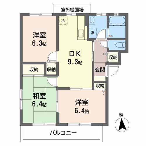 ヴィラージュ帆立C棟(3LDK/1階)の間取り写真