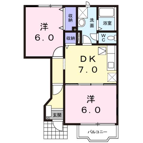 カーサ・みすず(2DK/1階)の間取り写真