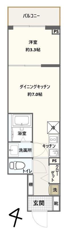 FRONTIER TAPP横浜大口(1DK/2階)の間取り写真