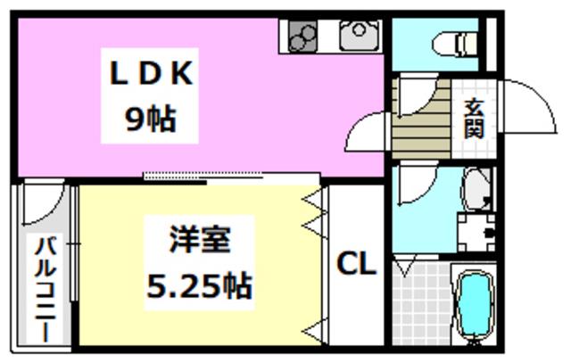 ベルリッジ岸辺 B(1LDK/2階)の間取り写真