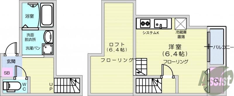 RIZEST長町Ⅱ(ワンルーム/1階)の間取り写真