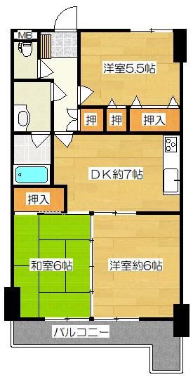 ロータリープラザ二日市(3DK/6階)の間取り写真