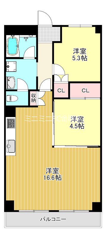 狭山ハウス3号棟(2LDK/6階)の間取り写真